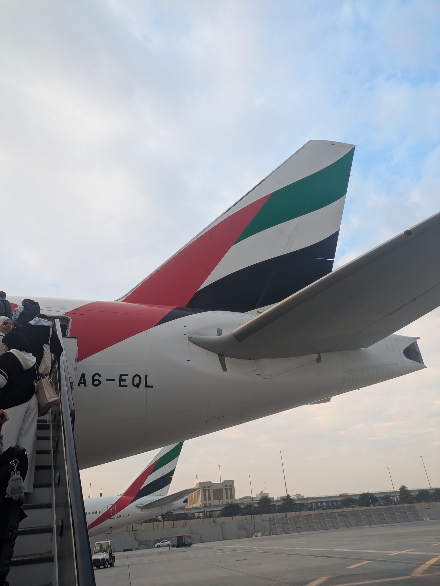 ドバイ空港のエミレーツ航空の機体