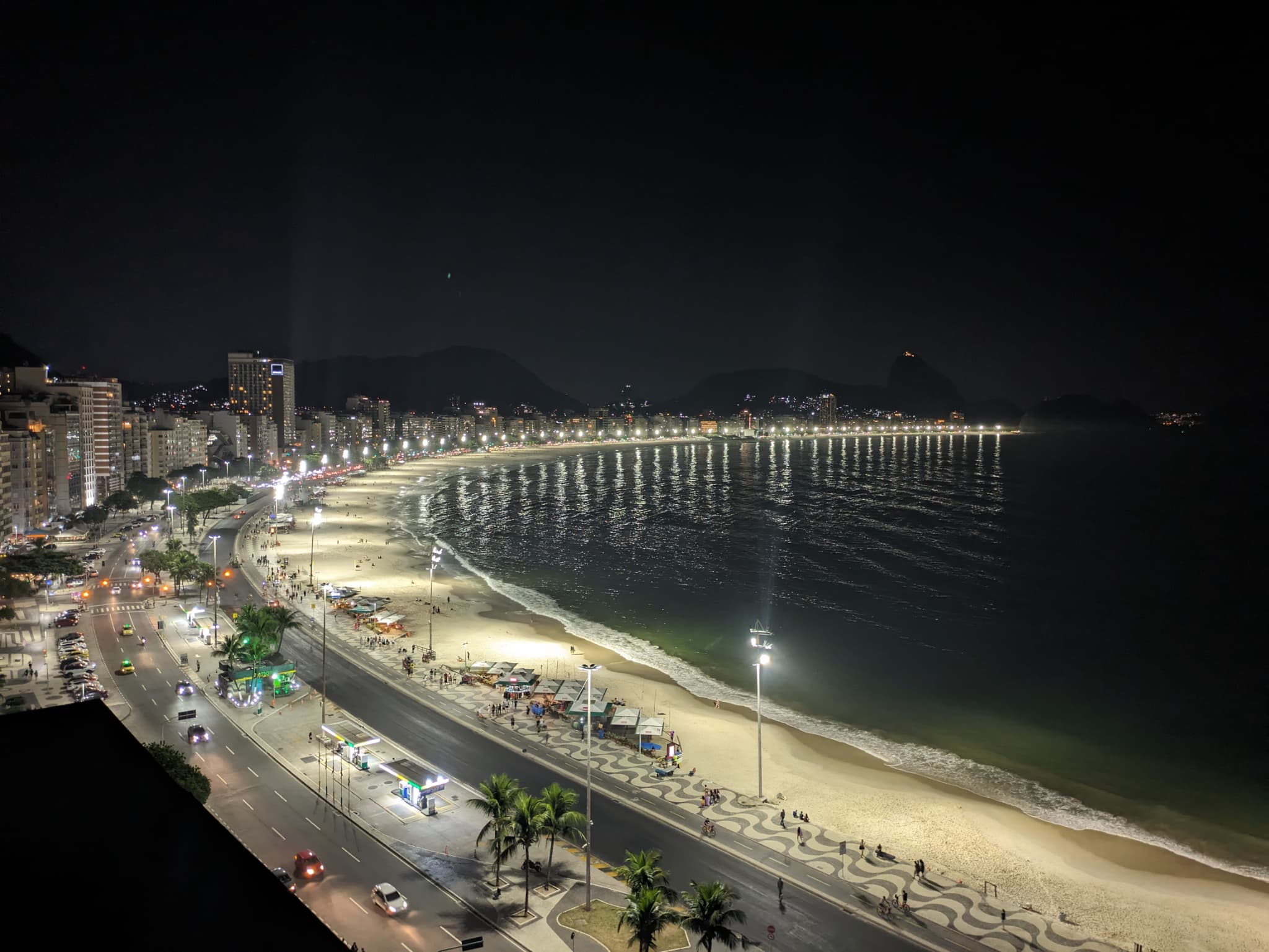 Orla Copacabana Hotel の屋上から見た夜のコパカバーナ
