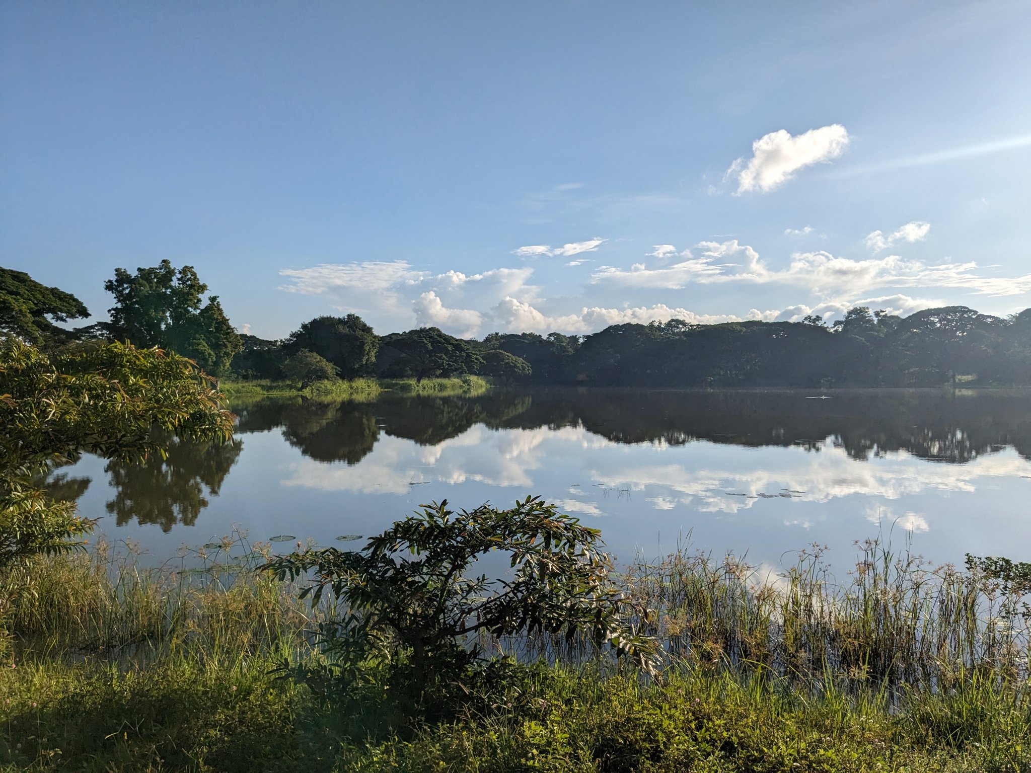 宿の前の朝の湖
